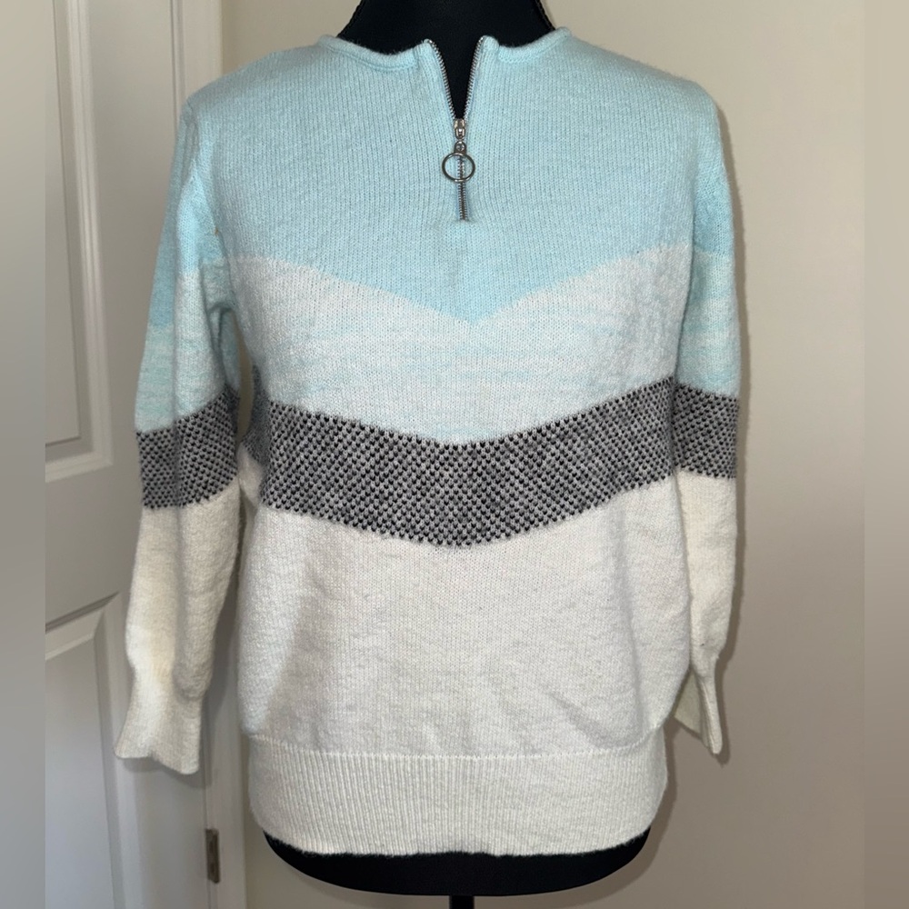 Blue, white, and black color-blocked Quarter-Zip Sweater